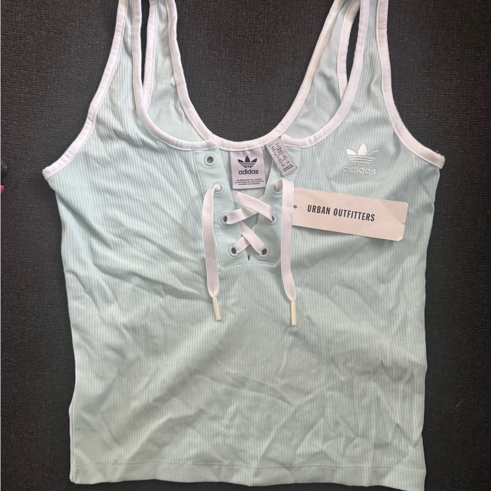 Adidas Women's Light Green Lace-Up Tank Top